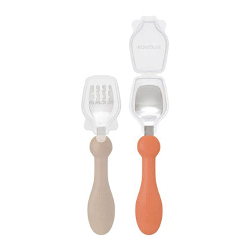 じぶんでぱくぱく フォーク＆スプーン　プチ　カバー付 テラコッタ ケイジェイシー EDISONmama【ゆうパケット送料無料】